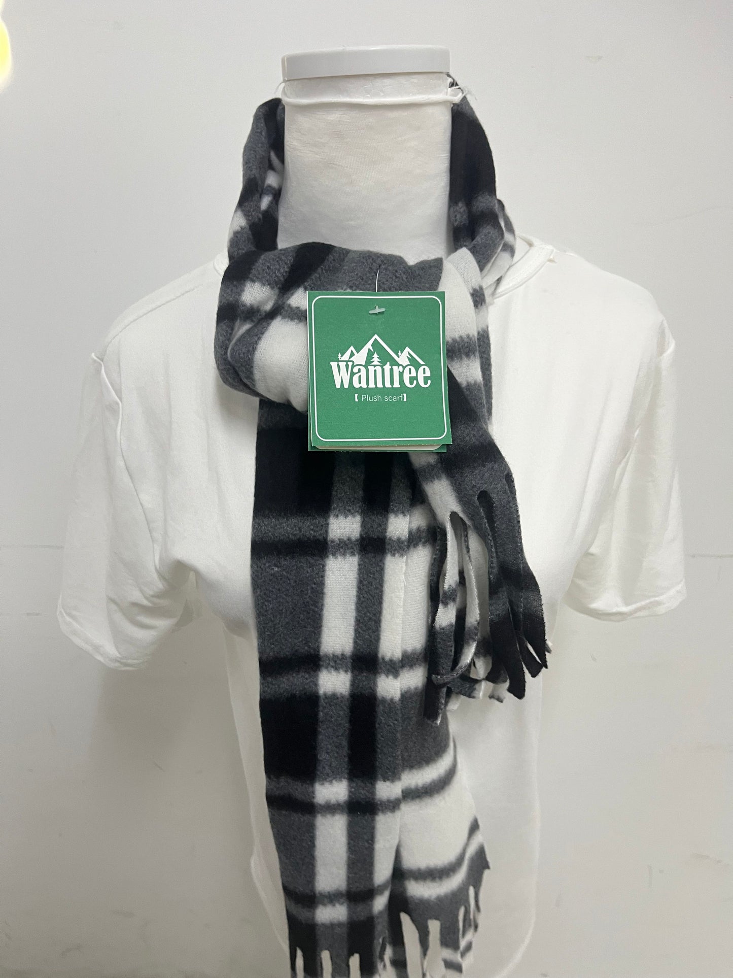 Wantree Black & White Scarf - Cloud-Like Softness with Versatile Fringe Detail