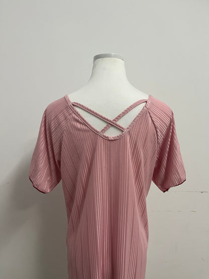 Wearose Sleepwear Pink Sleep Dress - Relaxed Fit Satin Nightgown with Yellow Buttons