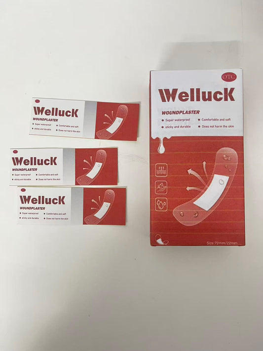Welluck Waterproof Adhesive Bandages, Strong Adhesion & Durable, Gentle on Sensitive Skin, Sterile Wound Plasters for Cuts/Scrapes