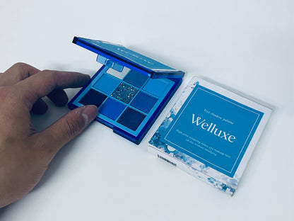 Welluxe 9 Colors Blue Eyeshadow Palette, High Pigmentation Long-Lasting Non-Smudging, Matte Shimmer Glitter Multi-Finish, Ideal for Cool & Chic Eye Looks