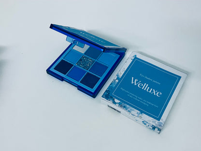 Welluxe 9 Colors Blue Eyeshadow Palette, High Pigmentation Long-Lasting Non-Smudging, Matte Shimmer Glitter Multi-Finish, Ideal for Cool & Chic Eye Looks