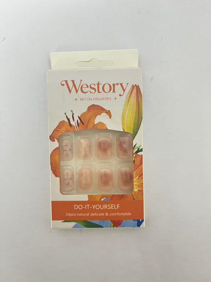 Westory Stick on Finger Nails with Designs, 24Pcs Full Cover Reusable False Nails Kits, Press on Nails Short Square, Artificial Fingernails Acrylic Fake Nails for Women, Glue on Nails Coffin Shape