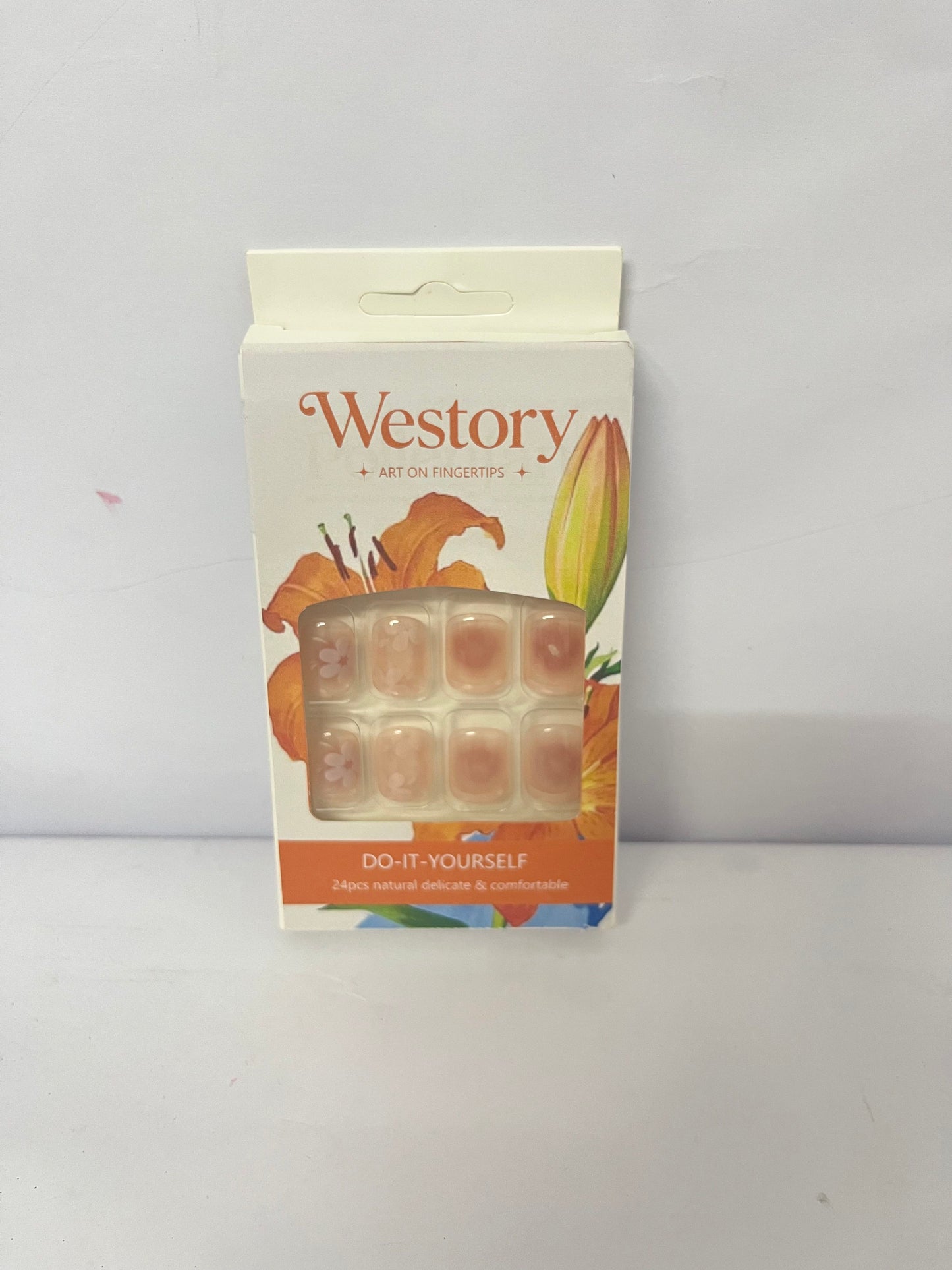 Westory Stick on Finger Nails with Designs, 24Pcs Full Cover Reusable False Nails Kits, Press on Nails Short Square, Artificial Fingernails Acrylic Fake Nails for Women, Glue on Nails Coffin Shape