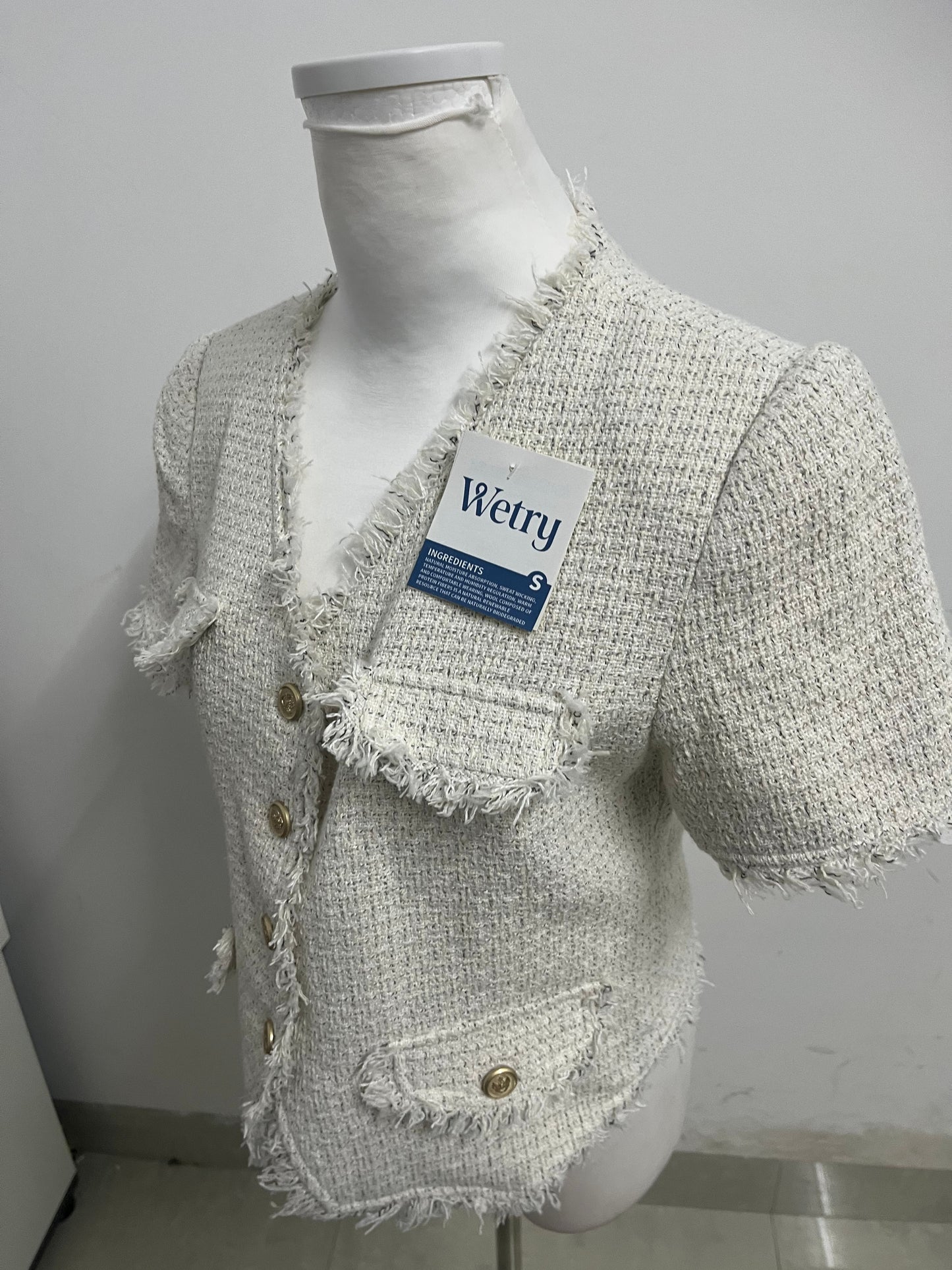 【Wetry Light Gray Fringed Tweed Top】—— Elegant & Textured Daily Statement Piece