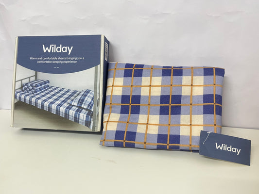 Wilday Checkered Bedsheet Set - Soft Warm Fabric Bedding for Dorm & Home, Blue Beige Plaid Sheets & Pillowcases for Comfortable Sleep