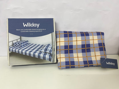 Wilday Checkered Bedsheet Set - Soft Warm Fabric Bedding for Dorm & Home, Blue Beige Plaid Sheets & Pillowcases for Comfortable Sleep
