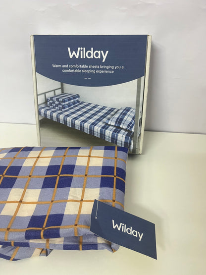 Wilday Checkered Bedsheet Set - Soft Warm Fabric Bedding for Dorm & Home, Blue Beige Plaid Sheets & Pillowcases for Comfortable Sleep