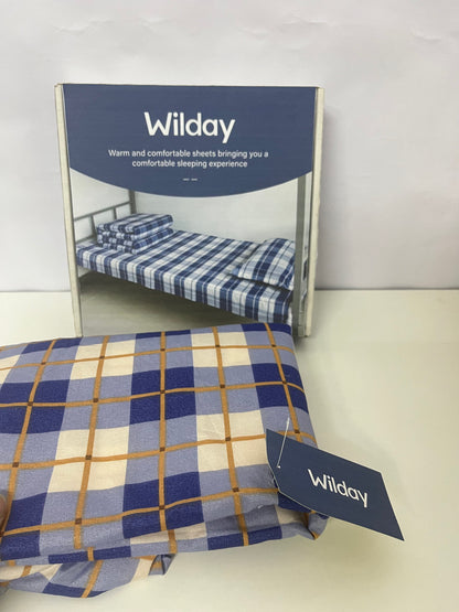 Wilday Checkered Bedsheet Set - Soft Warm Fabric Bedding for Dorm & Home, Blue Beige Plaid Sheets & Pillowcases for Comfortable Sleep