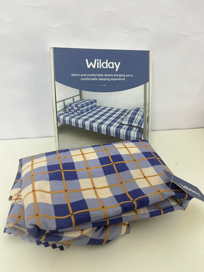 Wilday Checkered Bedsheet Set - Soft Warm Fabric Bedding for Dorm & Home, Blue Beige Plaid Sheets & Pillowcases for Comfortable Sleep