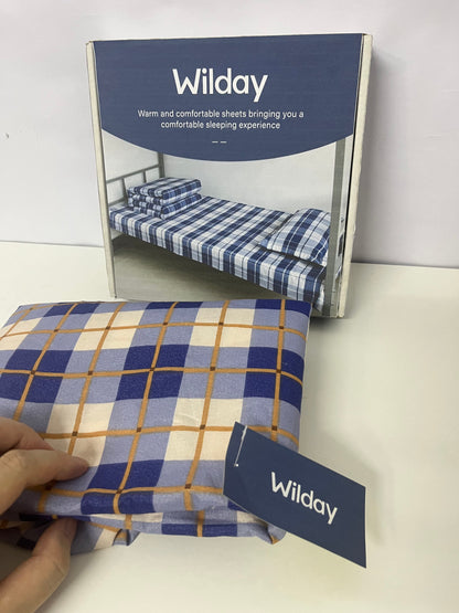 Wilday Checkered Bedsheet Set - Soft Warm Fabric Bedding for Dorm & Home, Blue Beige Plaid Sheets & Pillowcases for Comfortable Sleep