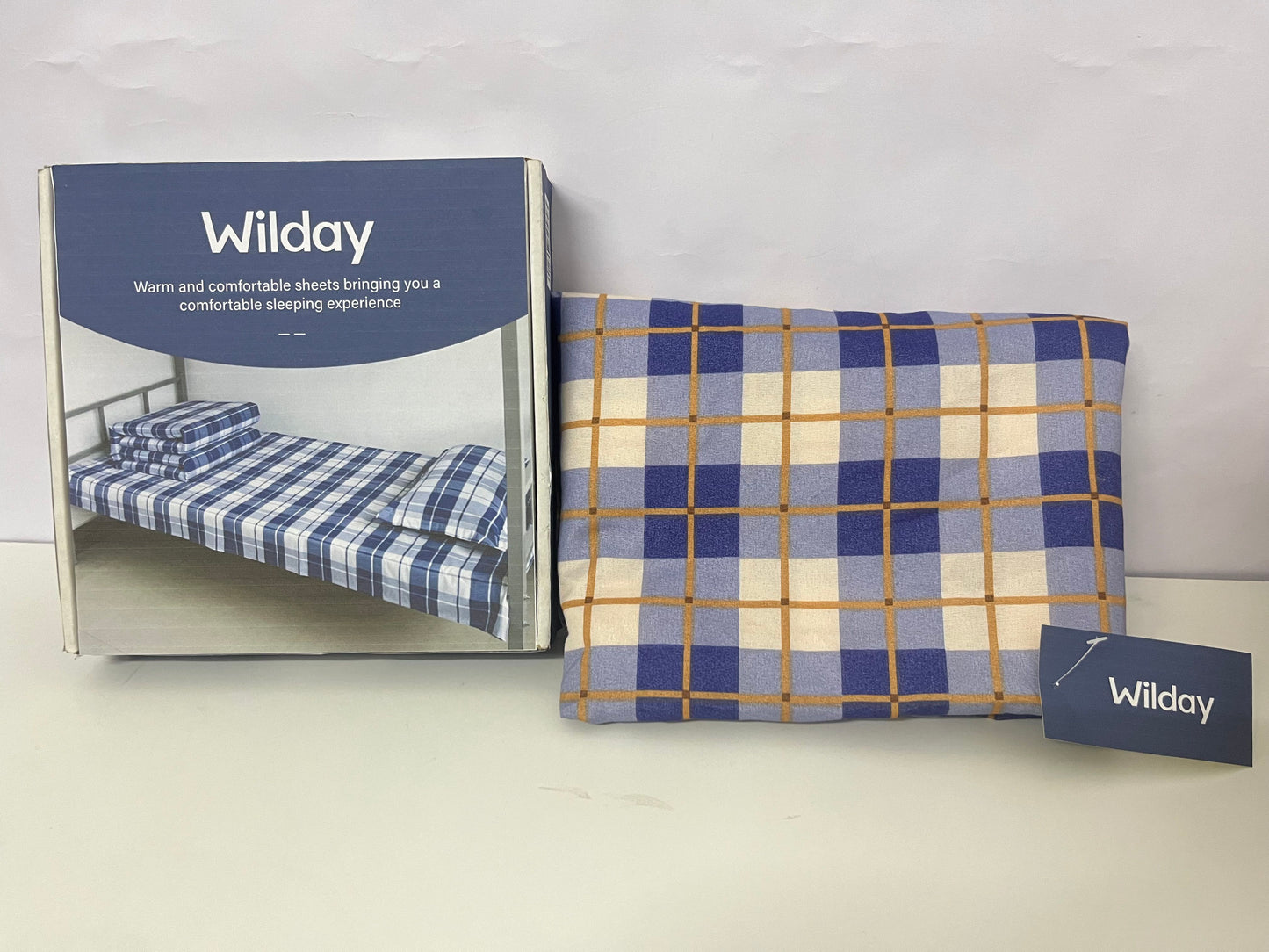 Wilday Checkered Bedsheet Set - Soft Warm Fabric Bedding for Dorm & Home, Blue Beige Plaid Sheets & Pillowcases for Comfortable Sleep