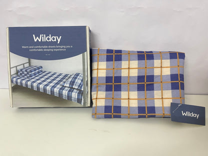 Wilday Checkered Bedsheet Set - Soft Warm Fabric Bedding for Dorm & Home, Blue Beige Plaid Sheets & Pillowcases for Comfortable Sleep