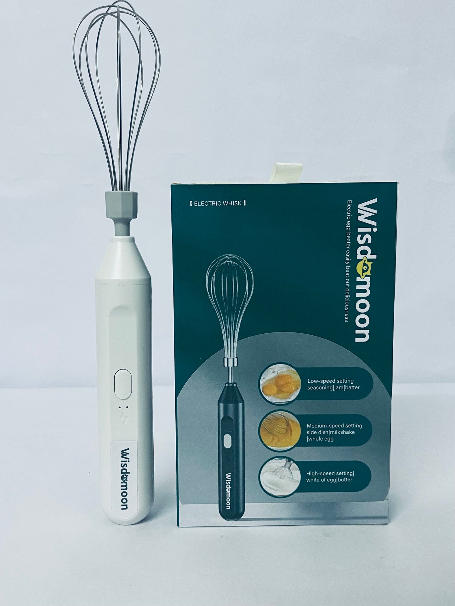 Wisdomoon Powerful Milk Frother & Egg Beater - Powerful Electric Handheld Frother & Whisk for Coffee, Lattes, Cappuccino, Hot Chocolate & Coffee Creamer - Ultra Fast Foam Maker & Drink Mixer