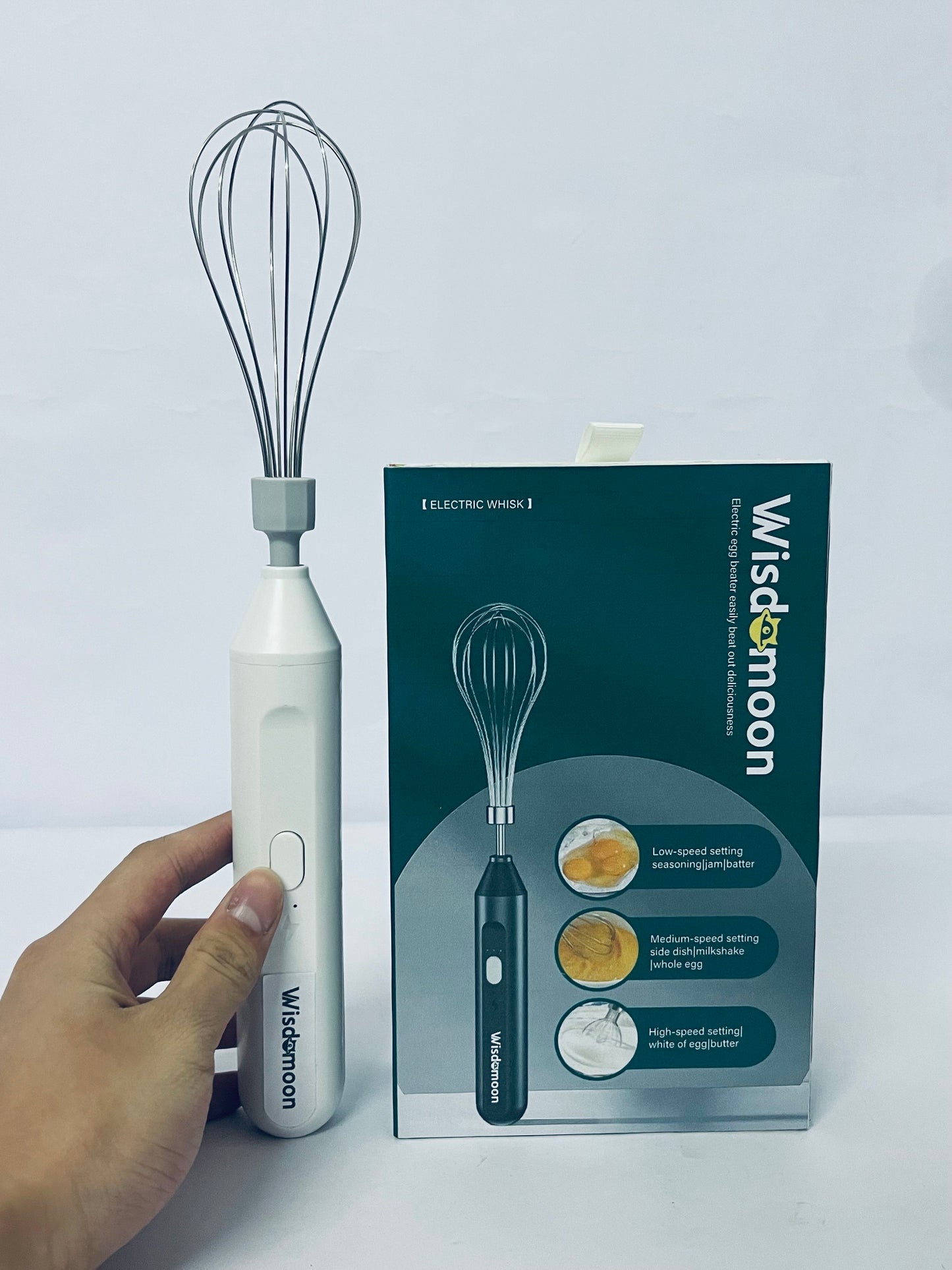Wisdomoon Powerful Milk Frother & Egg Beater - Powerful Electric Handheld Frother & Whisk for Coffee, Lattes, Cappuccino, Hot Chocolate & Coffee Creamer - Ultra Fast Foam Maker & Drink Mixer