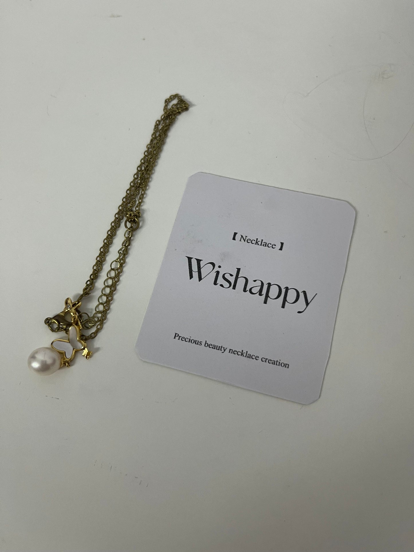 Wishappy Layered Gold Necklace - Enamel Butterfly & Pearl Pendant, Adjustable Chain for Versatile Styling