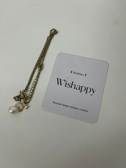 Wishappy Layered Gold Necklace - Enamel Butterfly & Pearl Pendant, Adjustable Chain for Versatile Styling