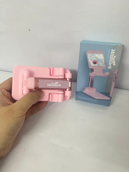 Wishark Multifunctional Foldable Phone Stand | Pink Portable Style (with Makeup Mirror)
