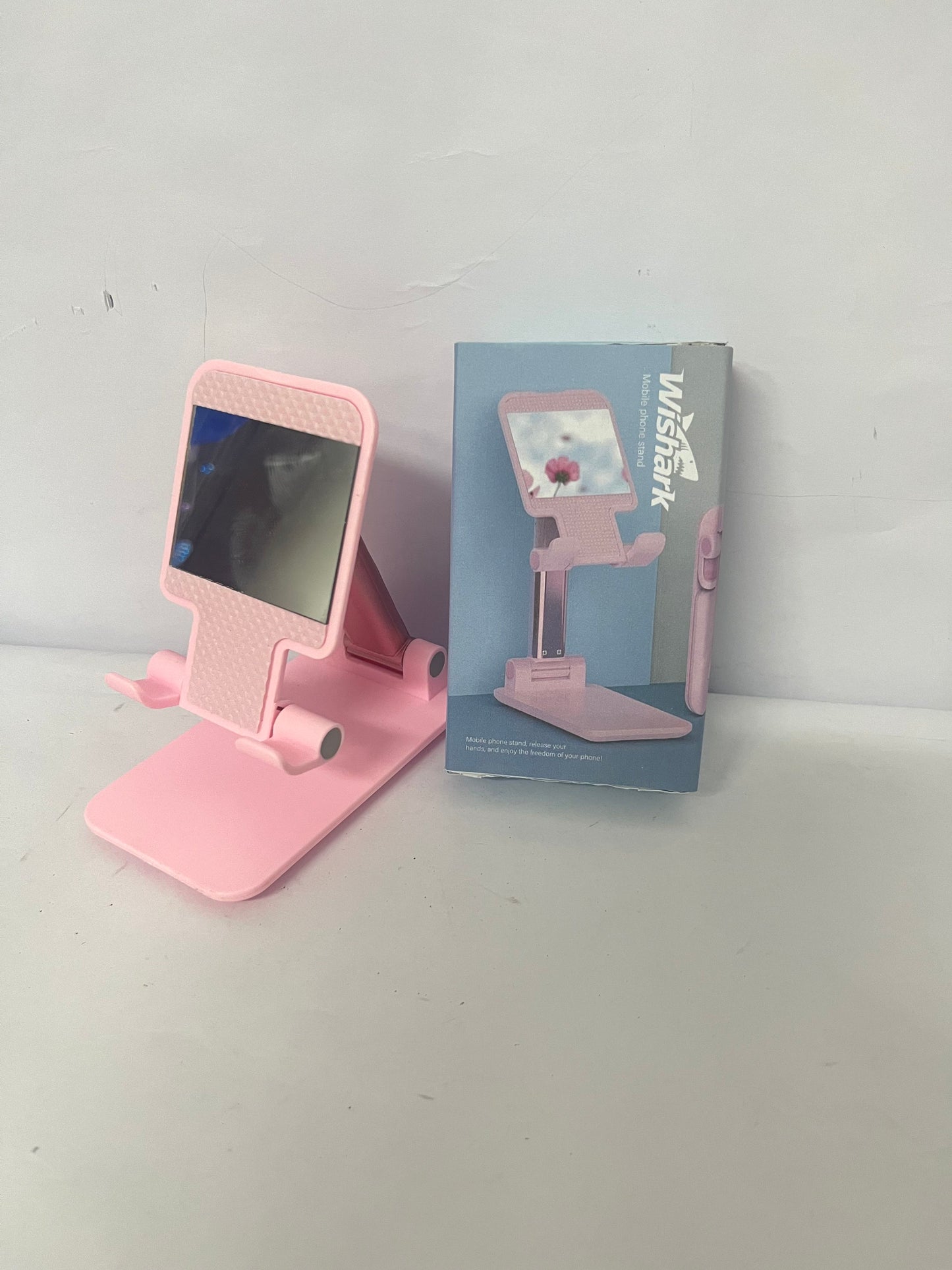 Wishark Multifunctional Foldable Phone Stand | Pink Portable Style (with Makeup Mirror)
