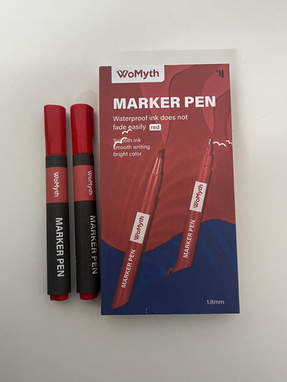 【WoMyth Red Permanent Marker Pen】—— Vibrant & Reliable Tool for Long-Lasting Markings