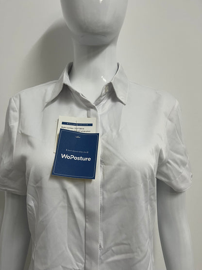 [WoPosture Shirts]-White Short-Sleeve Button-Down Shirt - Slim-Fit Wrinkle-Resistant Blouse