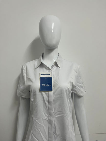 [WoPosture Shirts]-White Short-Sleeve Button-Down Shirt - Slim-Fit Wrinkle-Resistant Blouse