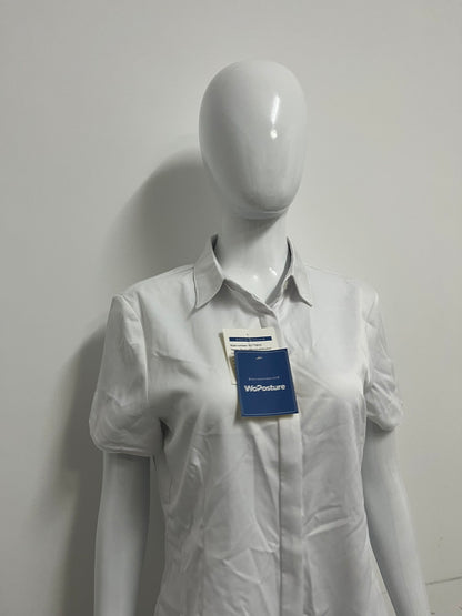 [WoPosture Shirts]-White Short-Sleeve Button-Down Shirt - Slim-Fit Wrinkle-Resistant Blouse