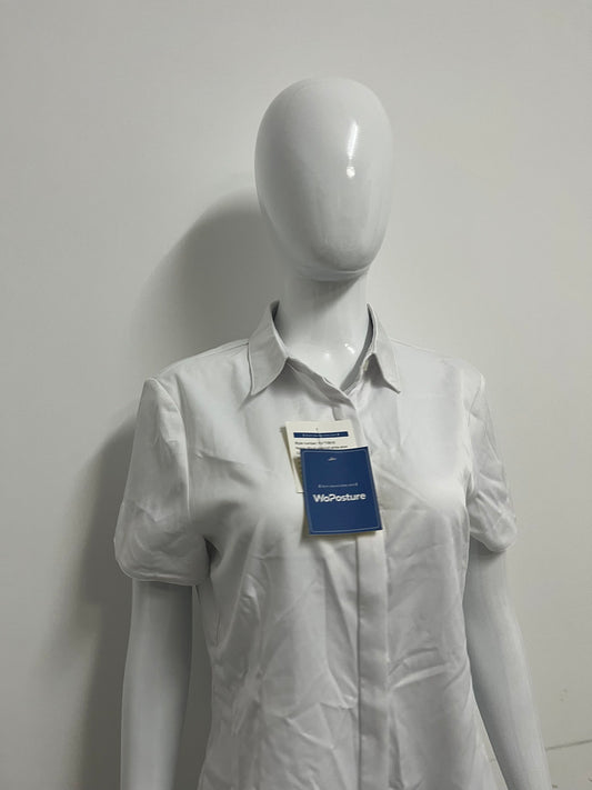 [WoPosture Shirts]-White Short-Sleeve Button-Down Shirt - Slim-Fit Wrinkle-Resistant Blouse
