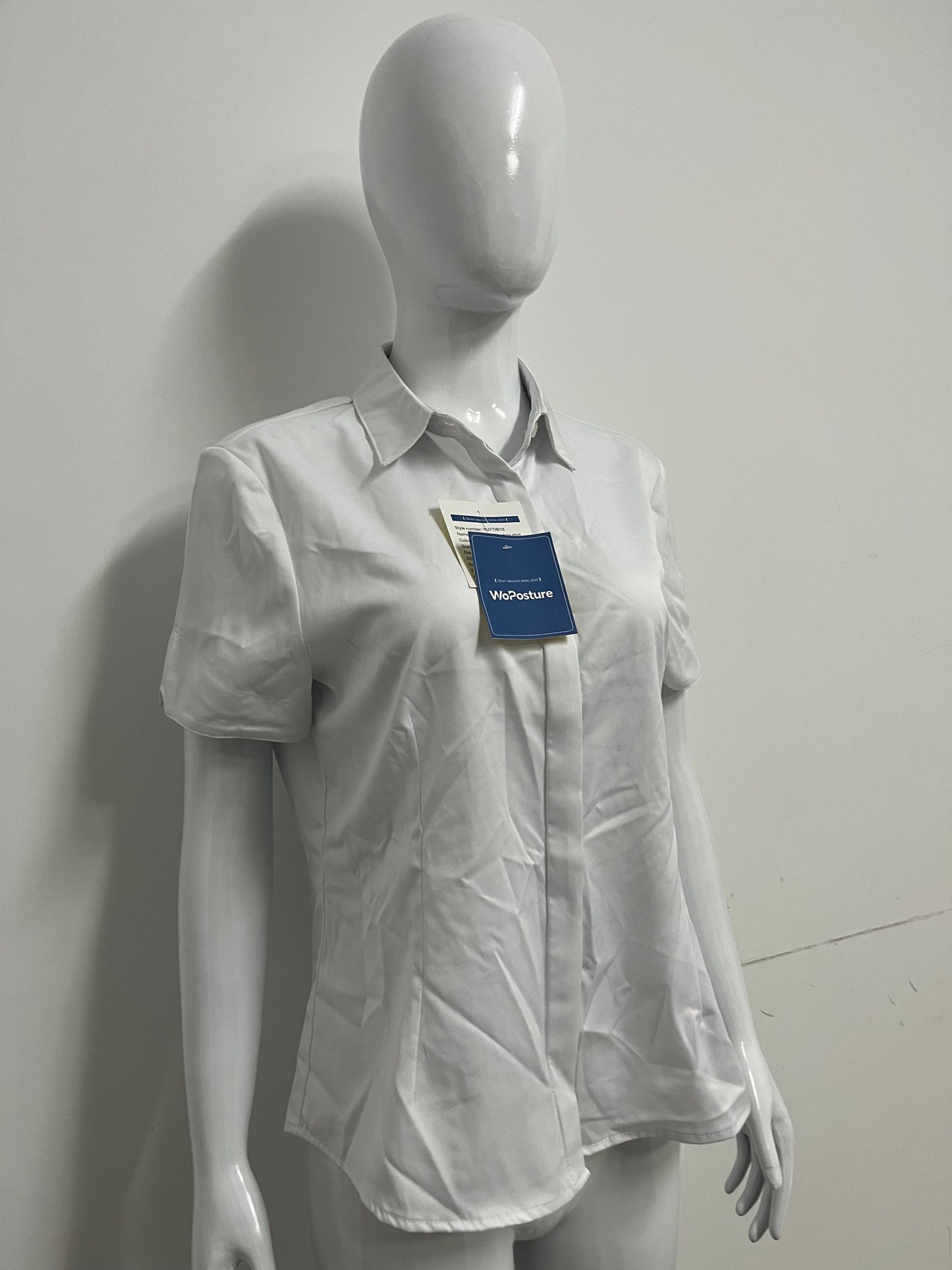 [WoPosture Shirts]-White Short-Sleeve Button-Down Shirt - Slim-Fit Wrinkle-Resistant Blouse