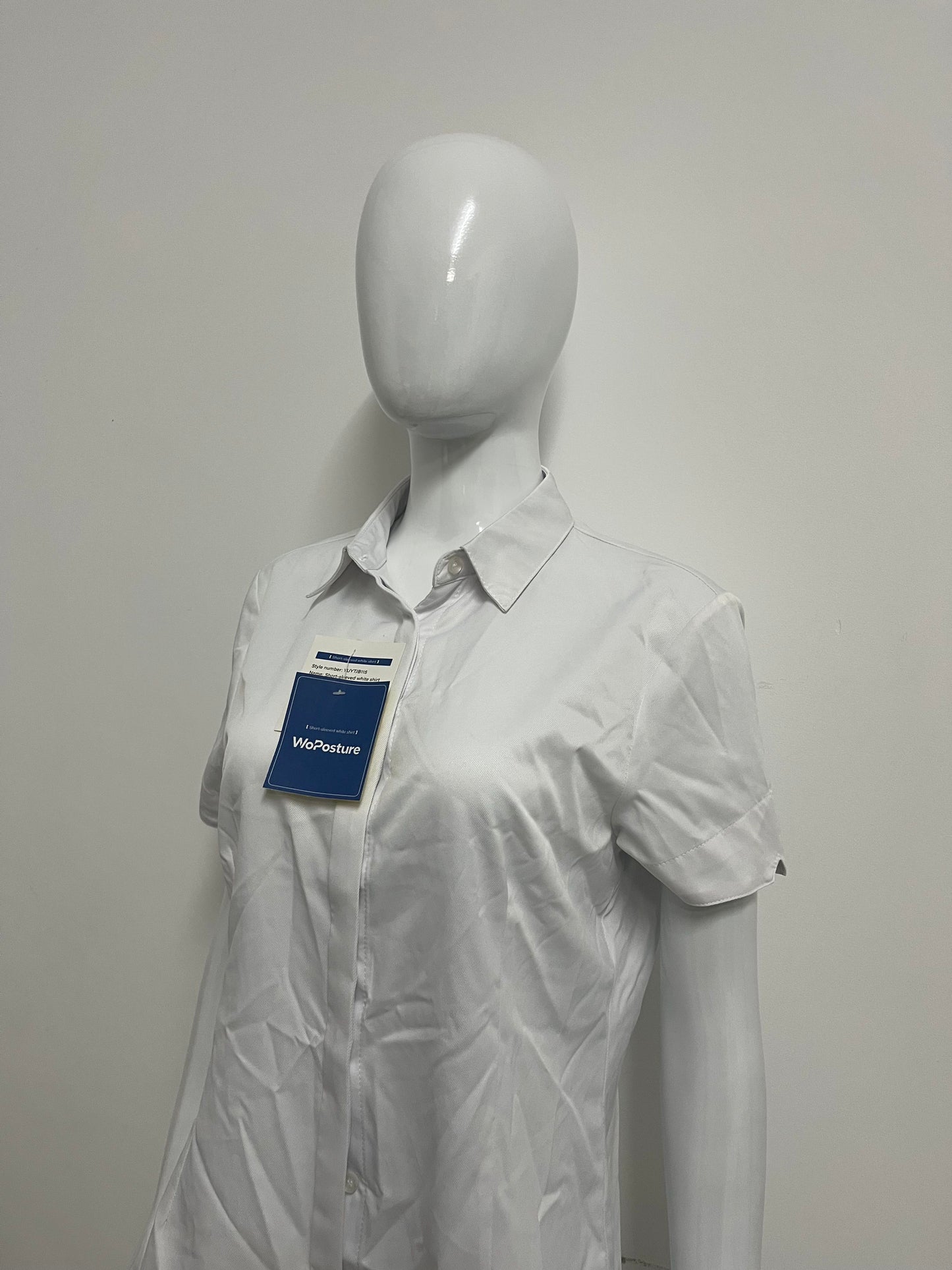 [WoPosture Shirts]-White Short-Sleeve Button-Down Shirt - Slim-Fit Wrinkle-Resistant Blouse