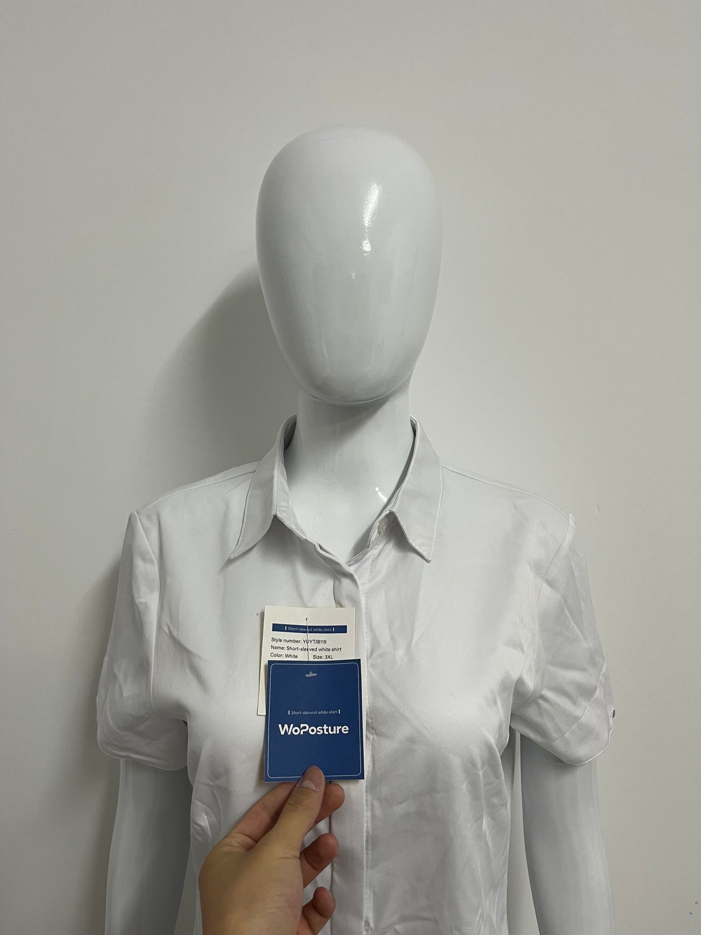 [WoPosture Shirts]-White Short-Sleeve Button-Down Shirt - Slim-Fit Wrinkle-Resistant Blouse