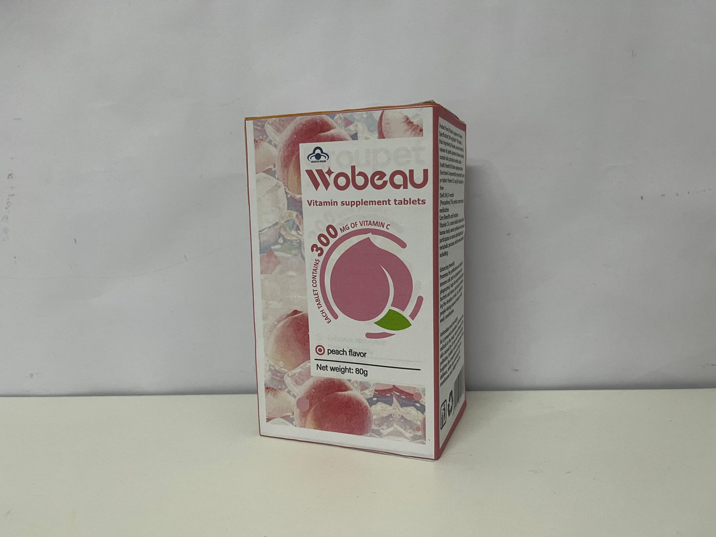 [Wobeau Vitamins]-Peach Flavored Vitamin C Chewable Tablets - 300mg High-Potency Supplement