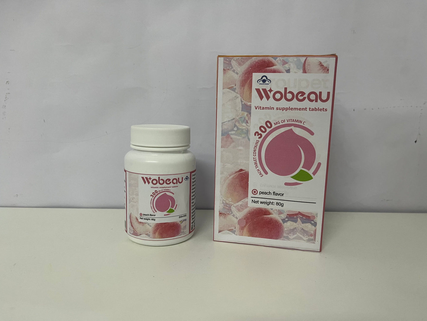 [Wobeau Vitamins]-Peach Flavored Vitamin C Chewable Tablets - 300mg High-Potency Supplement