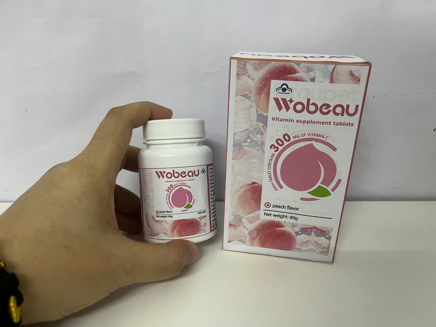 [Wobeau Vitamins]-Peach Flavored Vitamin C Chewable Tablets - 300mg High-Potency Supplement