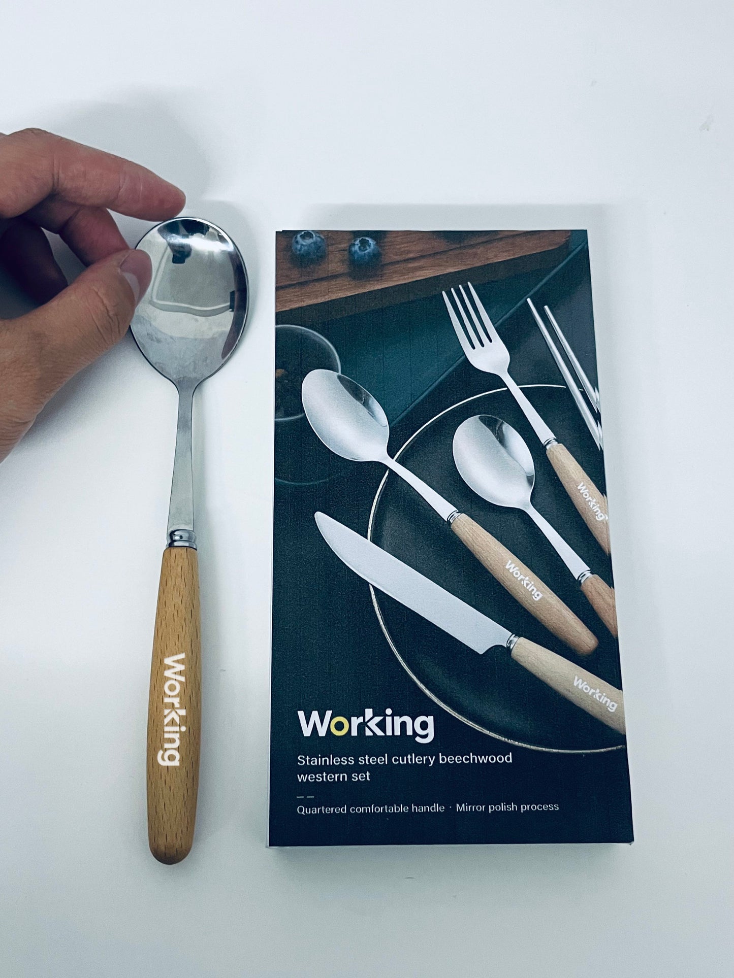 【Working Beechwood-Handle Stainless Steel Tableware Spoon】—— Elegant & Comfortable Utensil for Daily Dining