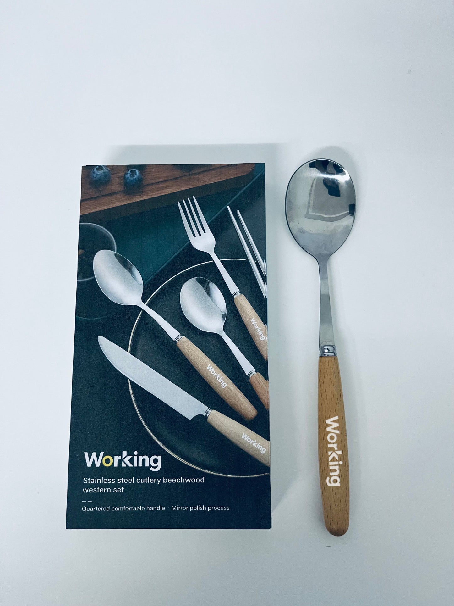 【Working Beechwood-Handle Stainless Steel Tableware Spoon】—— Elegant & Comfortable Utensil for Daily Dining