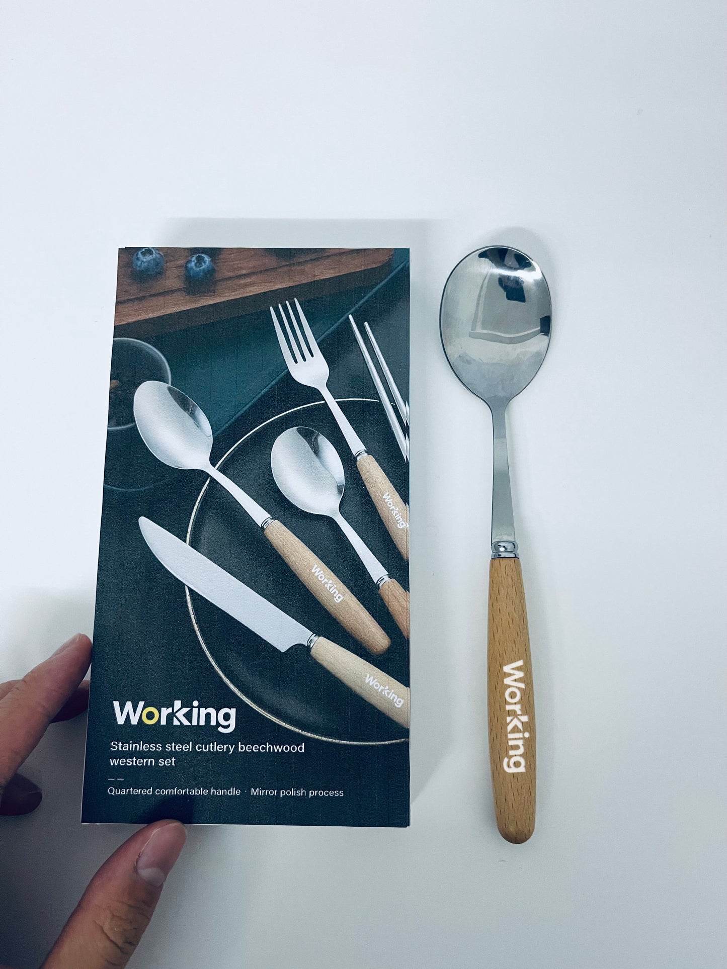 【Working Beechwood-Handle Stainless Steel Tableware Spoon】—— Elegant & Comfortable Utensil for Daily Dining