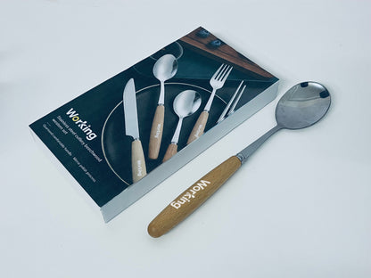 【Working Beechwood-Handle Stainless Steel Tableware Spoon】—— Elegant & Comfortable Utensil for Daily Dining