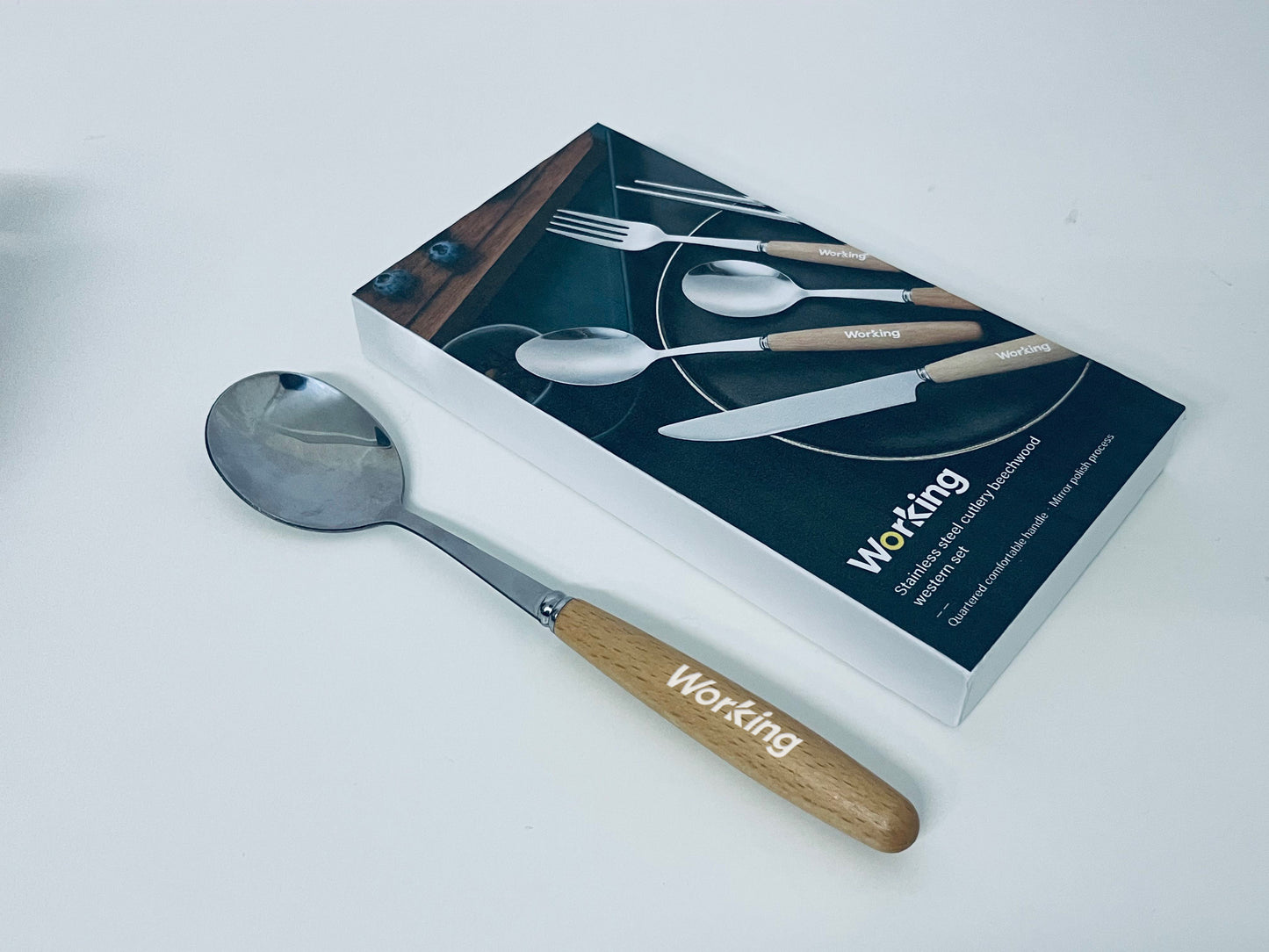 【Working Beechwood-Handle Stainless Steel Tableware Spoon】—— Elegant & Comfortable Utensil for Daily Dining