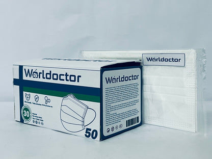 Worldoctor Disposable Face Masks Made in China, 4 Ply for Families, Students, Breathable All-Day Wear & Safety, FSA HSA Eligible, ASTM Level 3 Medical Grade, 50 Pack, White