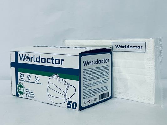 Worldoctor Disposable Face Masks Made in China, 4 Ply for Families, Students, Breathable All-Day Wear & Safety, FSA HSA Eligible, ASTM Level 3 Medical Grade, 50 Pack, White