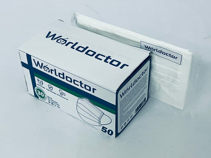 Worldoctor Disposable Face Masks Made in China, 4 Ply for Families, Students, Breathable All-Day Wear & Safety, FSA HSA Eligible, ASTM Level 3 Medical Grade, 50 Pack, White