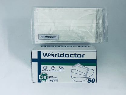 Worldoctor Disposable Face Masks Made in China, 4 Ply for Families, Students, Breathable All-Day Wear & Safety, FSA HSA Eligible, ASTM Level 3 Medical Grade, 50 Pack, White