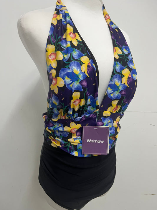Wornew Floral Halter One-Piece Swimsuit A Vintage & Vibrant Essential for Vacation & Water Activities