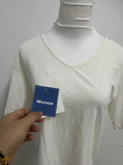 Wornew Cream White V-Neck Short Sleeve T-Shirt A Comfortable & Versatile Essential for Daily Wear