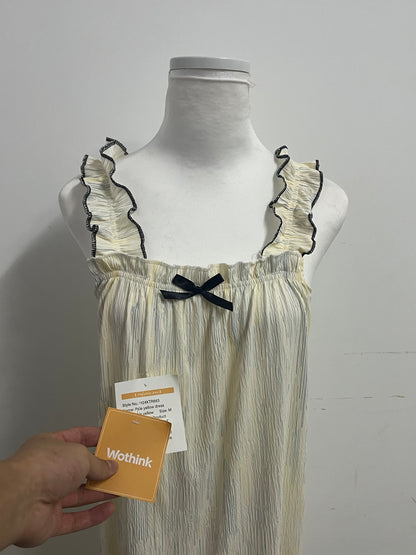 Wothink  Sleepwear  Pale Yellow - Square Neck Camisole with Ruffled Straps