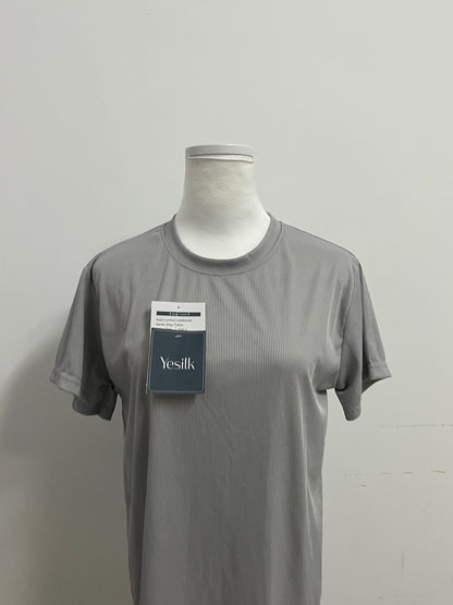 Yesilk Silk-Blend Striped Crew Neck Short-Sleeve T-Shirt