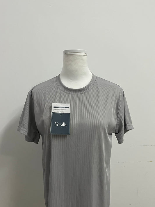 Yesilk Silk-Blend Striped Crew Neck Short-Sleeve T-Shirt