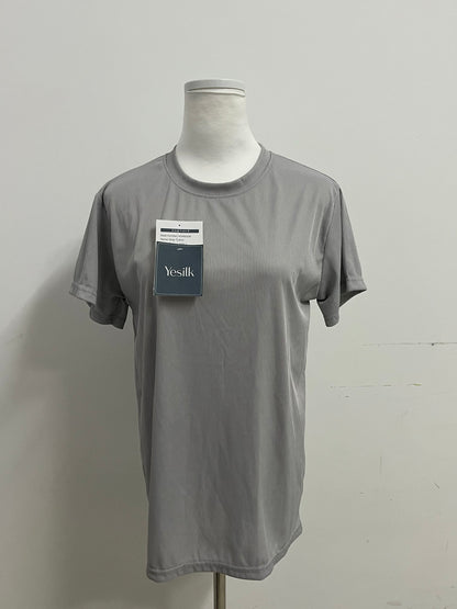 Yesilk Silk-Blend Striped Crew Neck Short-Sleeve T-Shirt