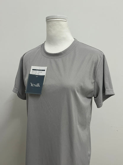 Yesilk Silk-Blend Striped Crew Neck Short-Sleeve T-Shirt