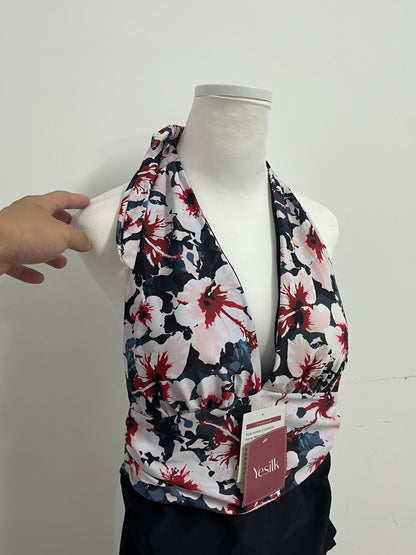 Yesilk Retro Floral Halter One-Piece Swimsuit | Elegant & Slim-Fitting, A Must-Have for Vacation
